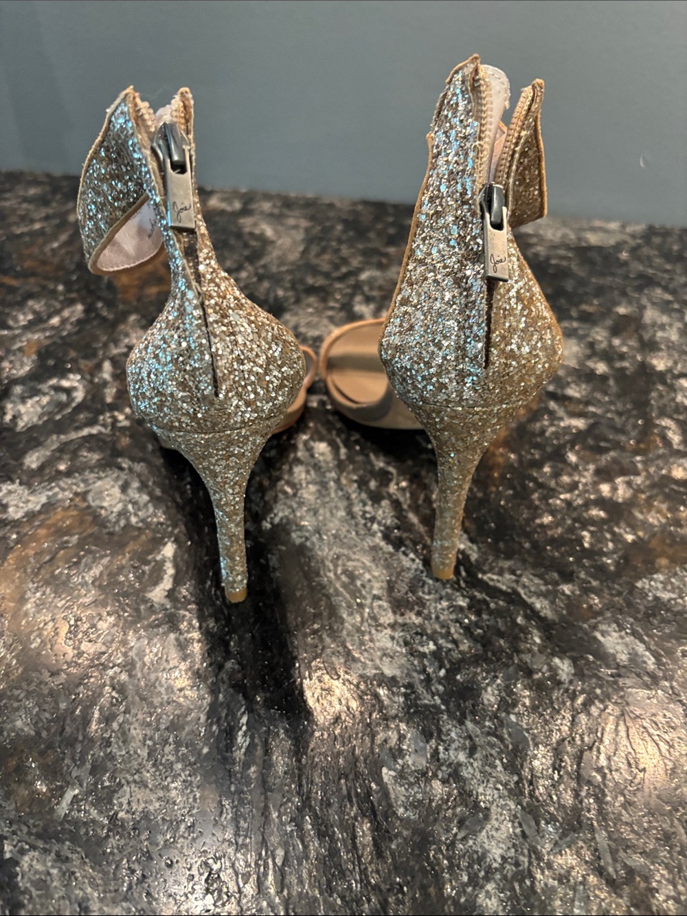 Joie Glitter Ankle-Strap Stilettos - Nude/Gold - Picture 4 of 7